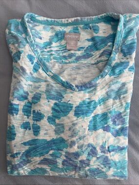 Chico's Teal & Aqua Abstract Scoop-Neck Tee